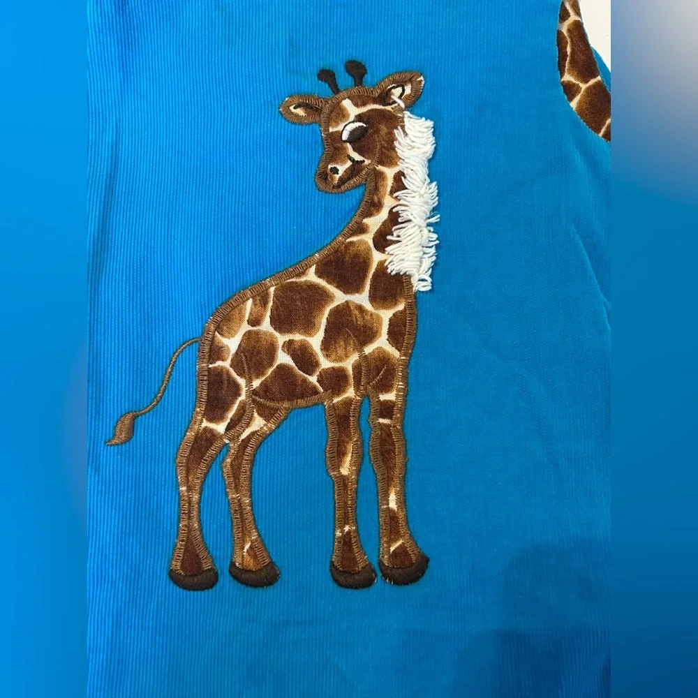 The Bailey Boys Blue Soft Corduroy Giraffe appliqué Leopard Print Trim Size 12 M
